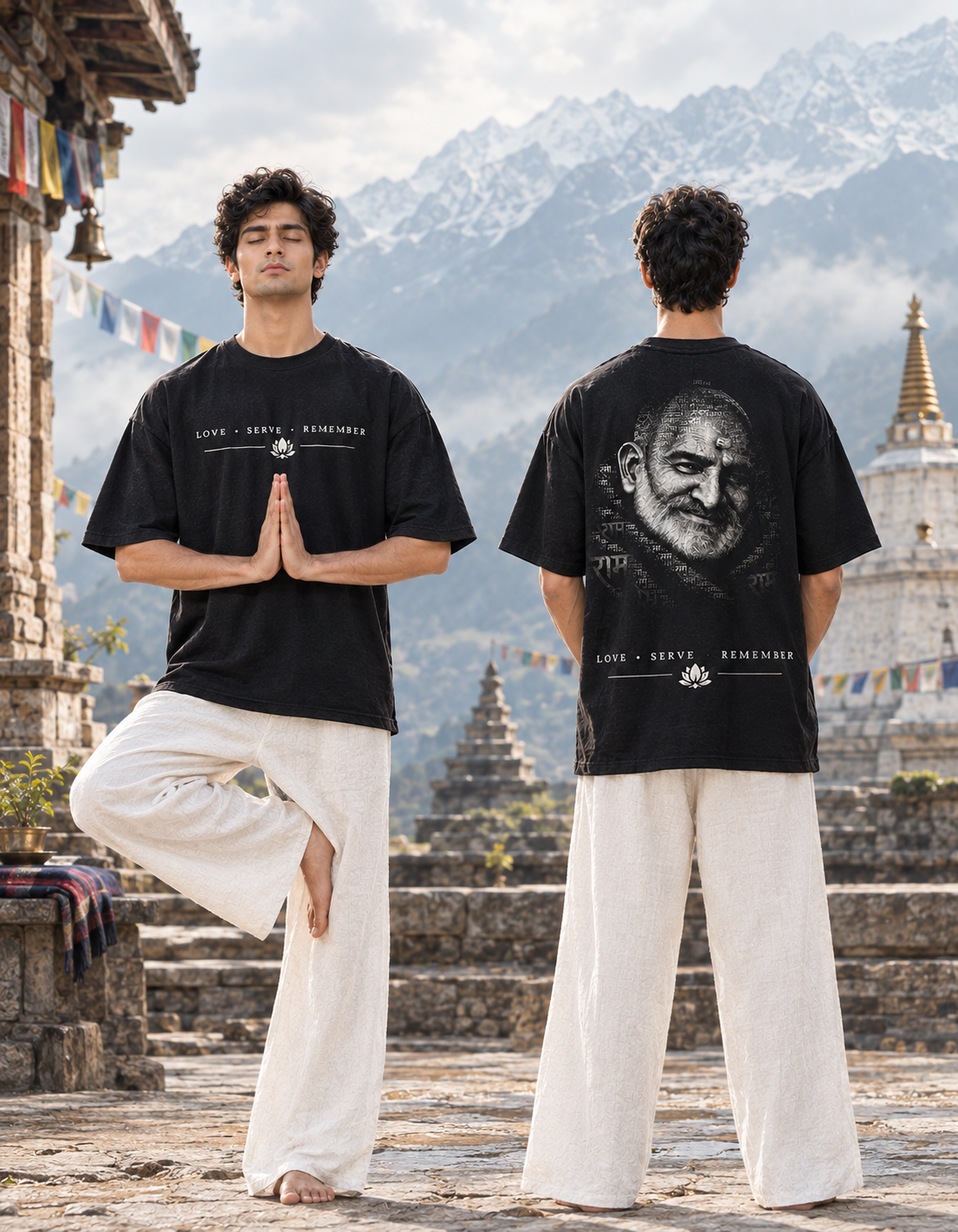Neem Karoli Baba Graphic Black Oversized T-Shirt | Spiritual Streetwear