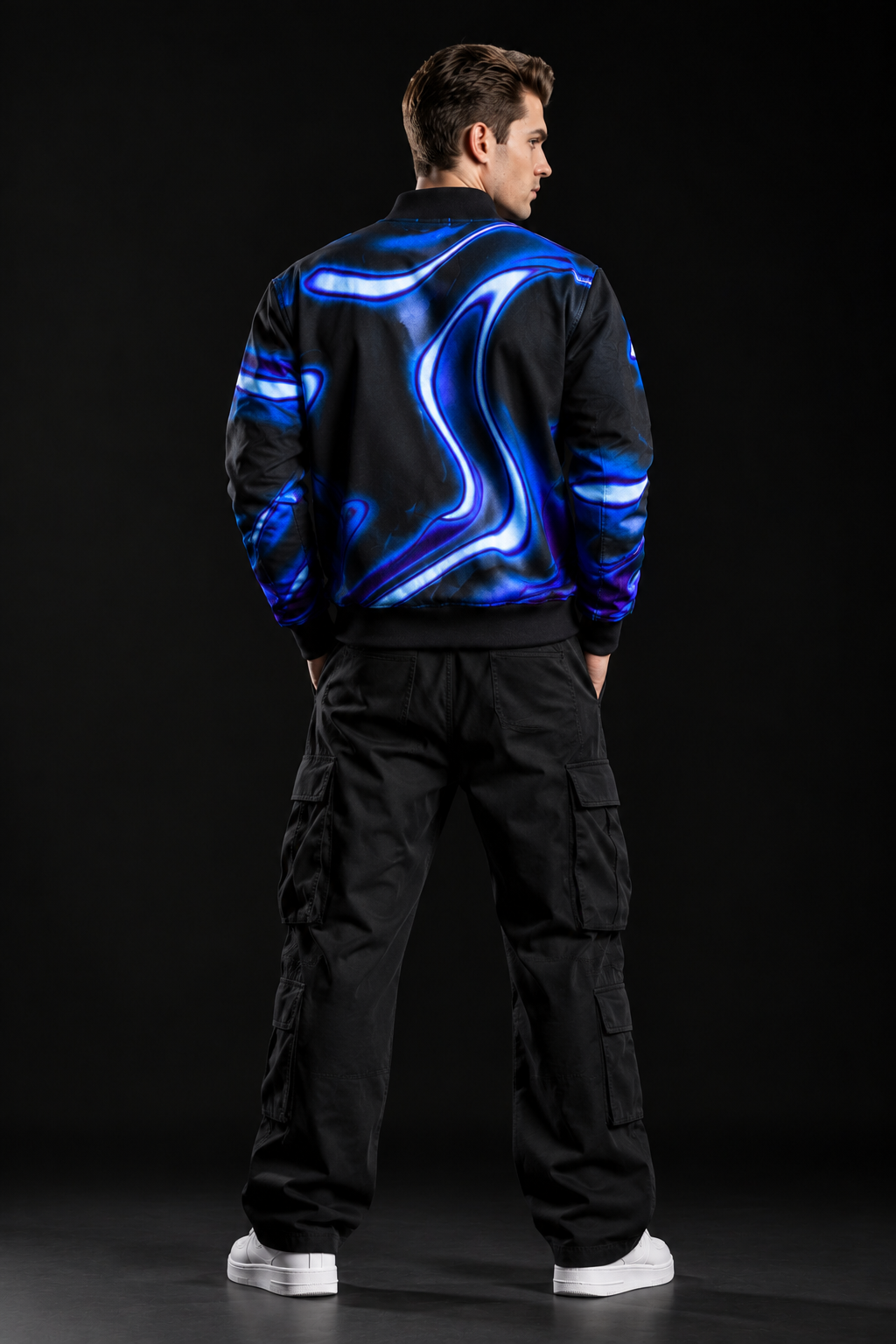 Men's Black Abstract Graphic Bomber Jacket
