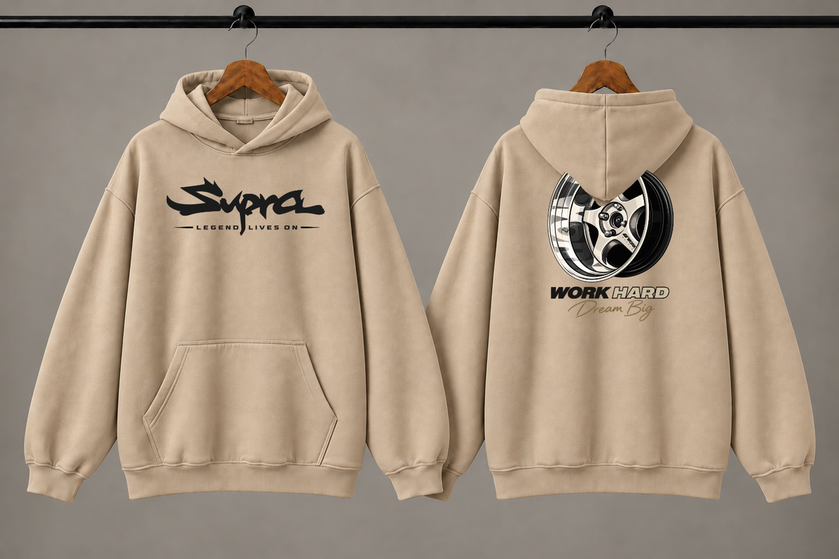Supra Automotive Graphic Oversized 430 GSM Beige Hoodie