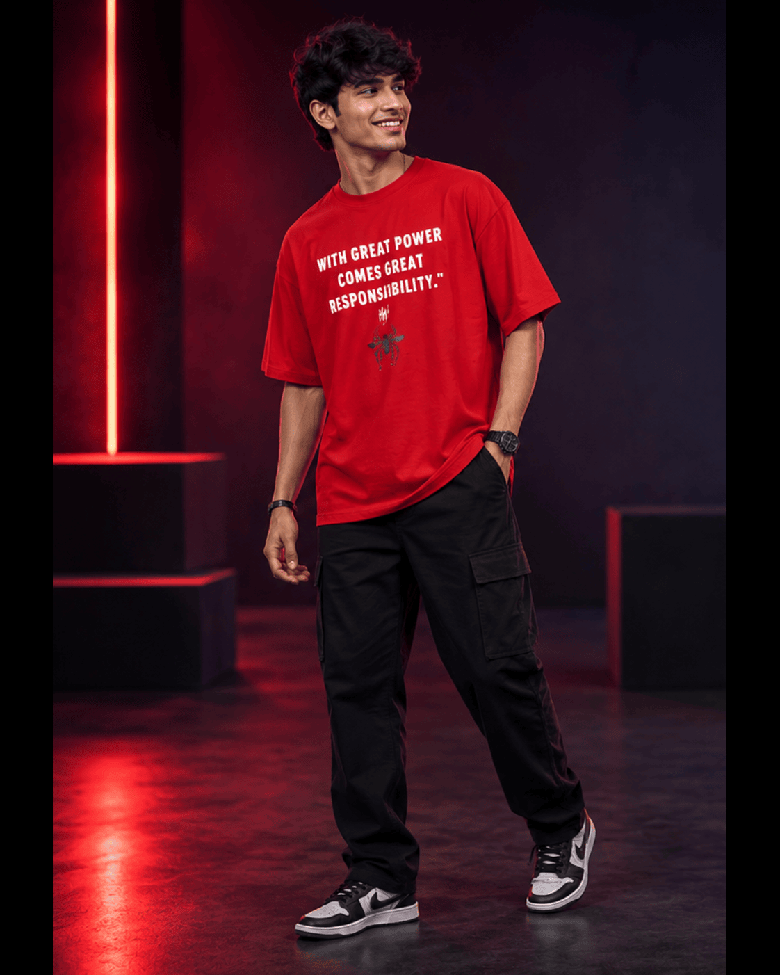 SPIDER-MAN OVERSIZED RED T-SHIRT FOR MEN