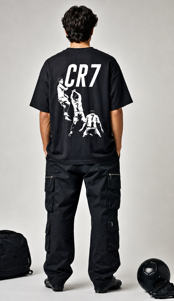 Men's Oversized Football Celebration Graphic T-Shirt | Premium Streetwear Drop Shoulder Tee | Black