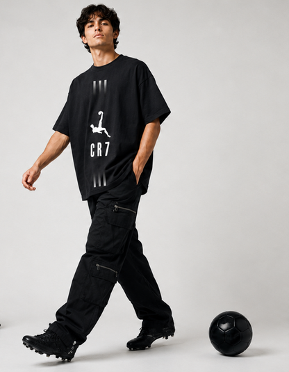 Men's Oversized Football Celebration Graphic T-Shirt | Premium Streetwear Drop Shoulder Tee | Black