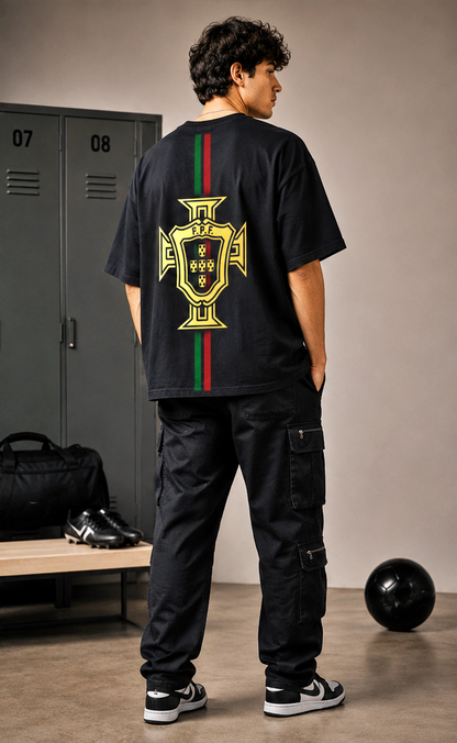 Men's Oversized Football Nation Graphic T-Shirt | Premium Streetwear Drop Shoulder Tee | Black