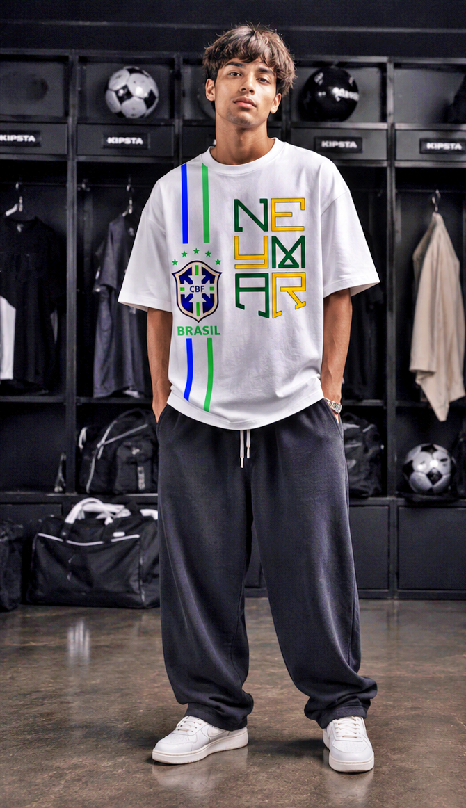 Men's Oversized Football Nation Graphic T-Shirt | Premium White Streetwear Drop Shoulder Tee