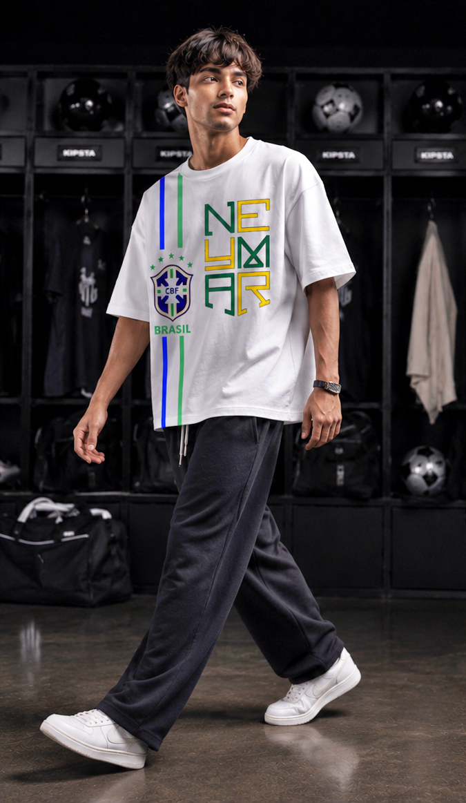 Men's Oversized Football Nation Graphic T-Shirt | Premium White Streetwear Drop Shoulder Tee
