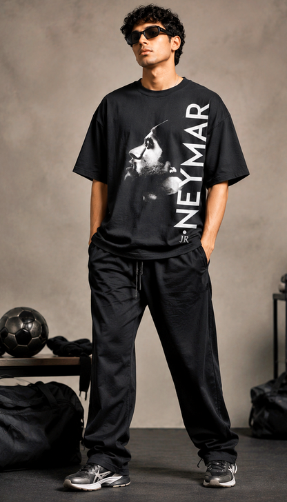Men's Oversized Football Legend Graphic T-Shirt | Premium Black Streetwear Drop Shoulder Tee