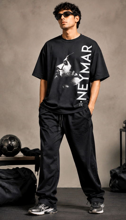 Men's Oversized Football Legend Graphic T-Shirt | Premium Black Streetwear Drop Shoulder Tee