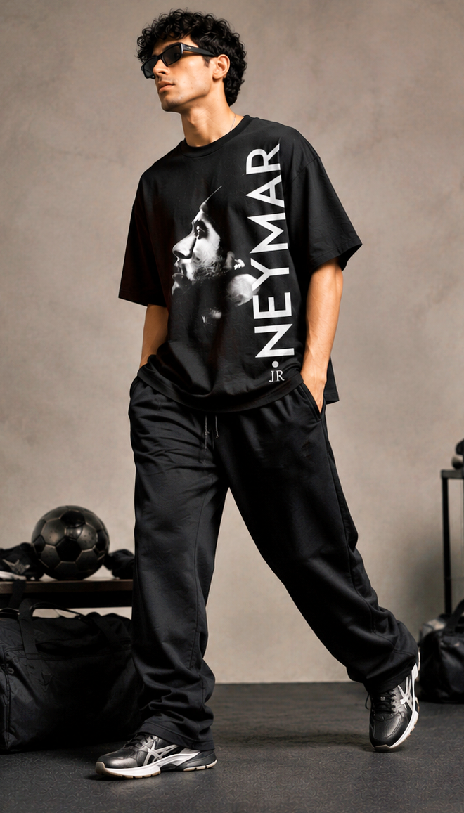 Men's Oversized Football Legend Graphic T-Shirt | Premium Black Streetwear Drop Shoulder Tee