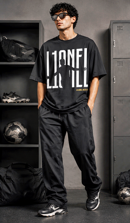 Men's Oversized Football Legacy Graphic T-Shirt | Premium Black Streetwear Drop Shoulder Tee