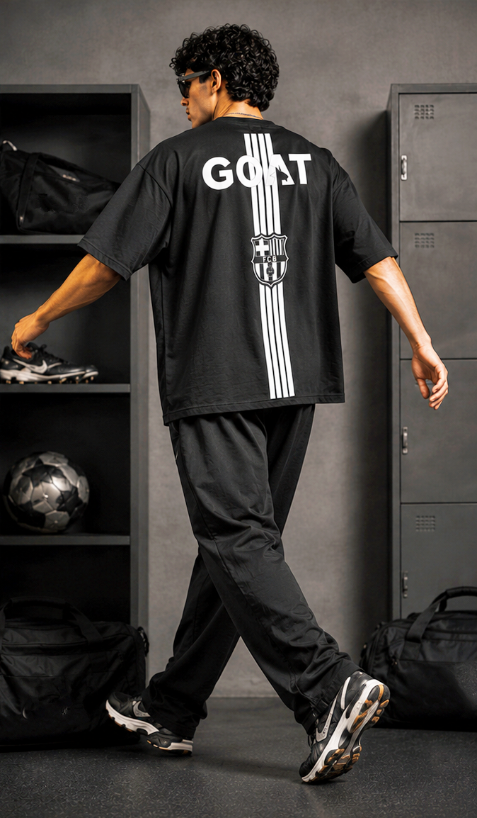 Men's Oversized Football Legacy Graphic T-Shirt | Premium Black Streetwear Drop Shoulder Tee
