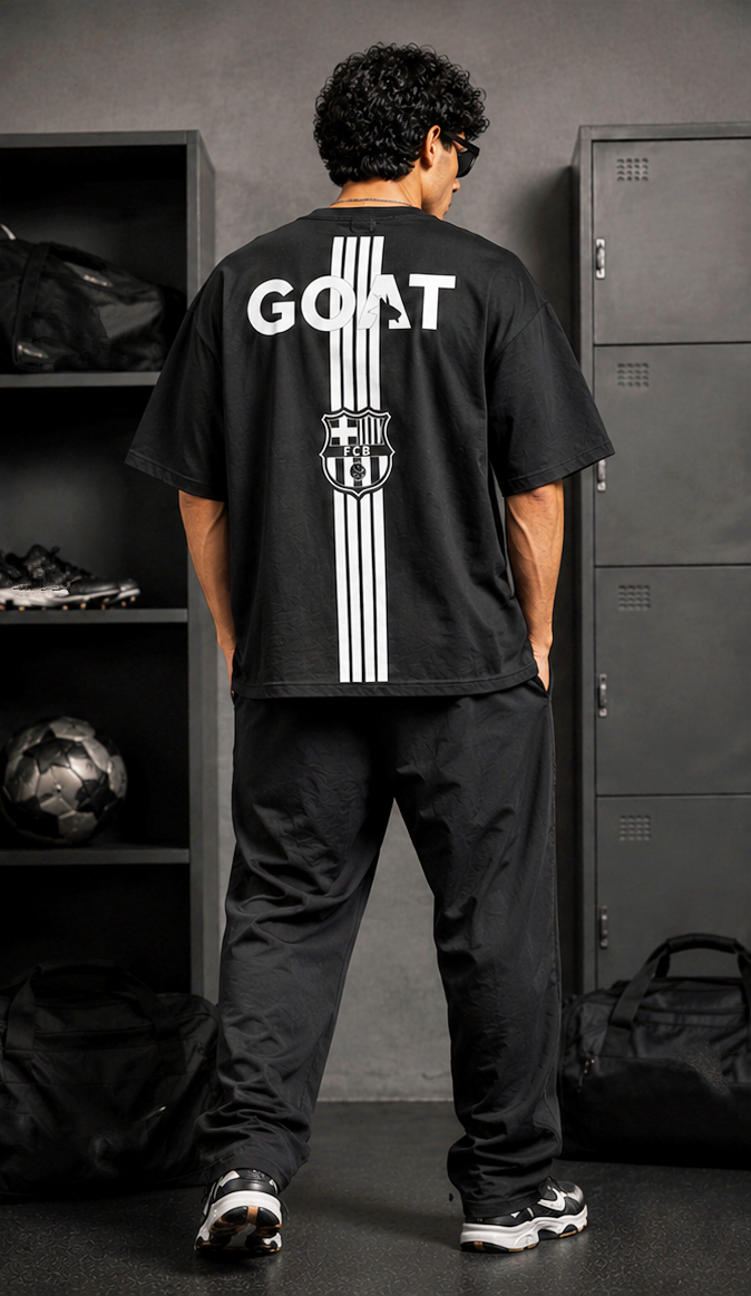 Men's Oversized Football Legacy Graphic T-Shirt | Premium Black Streetwear Drop Shoulder Tee