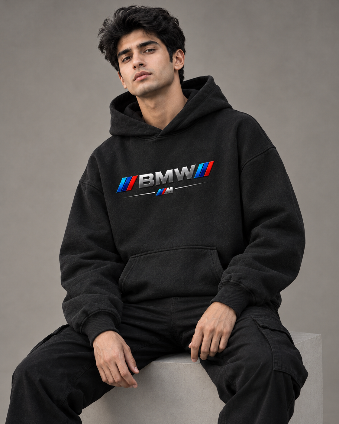 BMW Premium 430 GSM Black Oversized Hoodie for Men