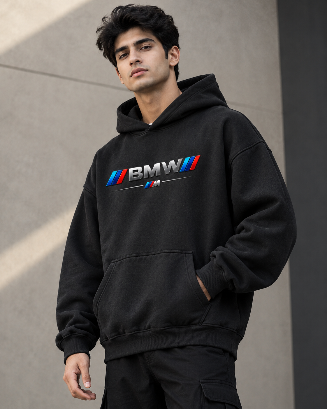 BMW Premium 430 GSM Black Oversized Hoodie for Men