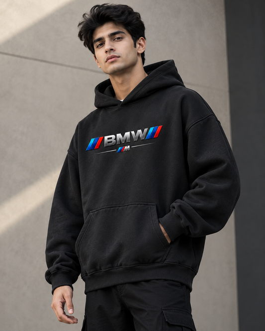 BMW Premium 430 GSM Black Oversized Hoodie for Men