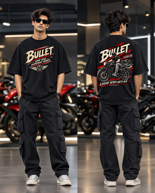 Bullet Classic 350 Graphic Black Oversized T-Shirt