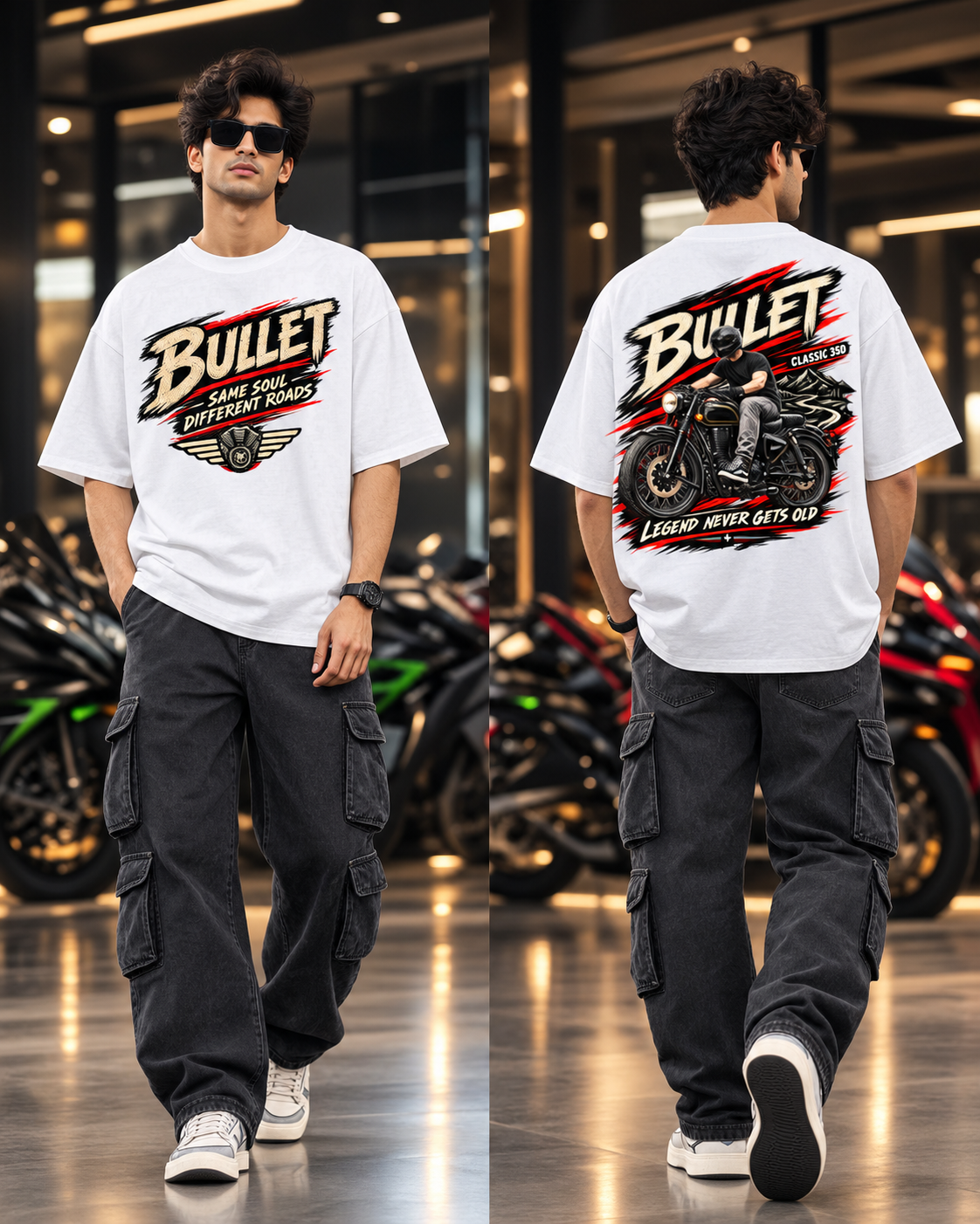 Bullet Classic 350 Graphic White Oversized T-Shirt