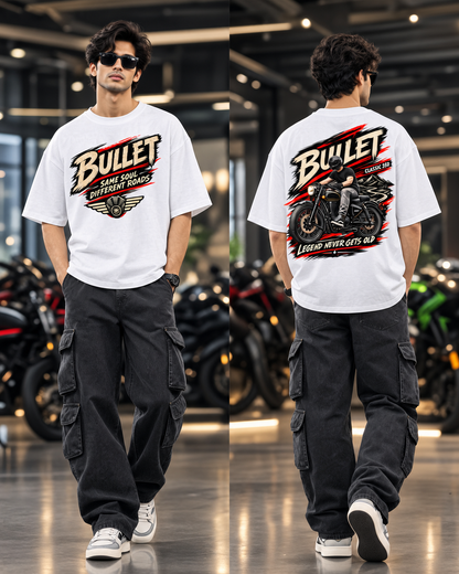 Bullet Classic 350 Graphic White Oversized T-Shirt