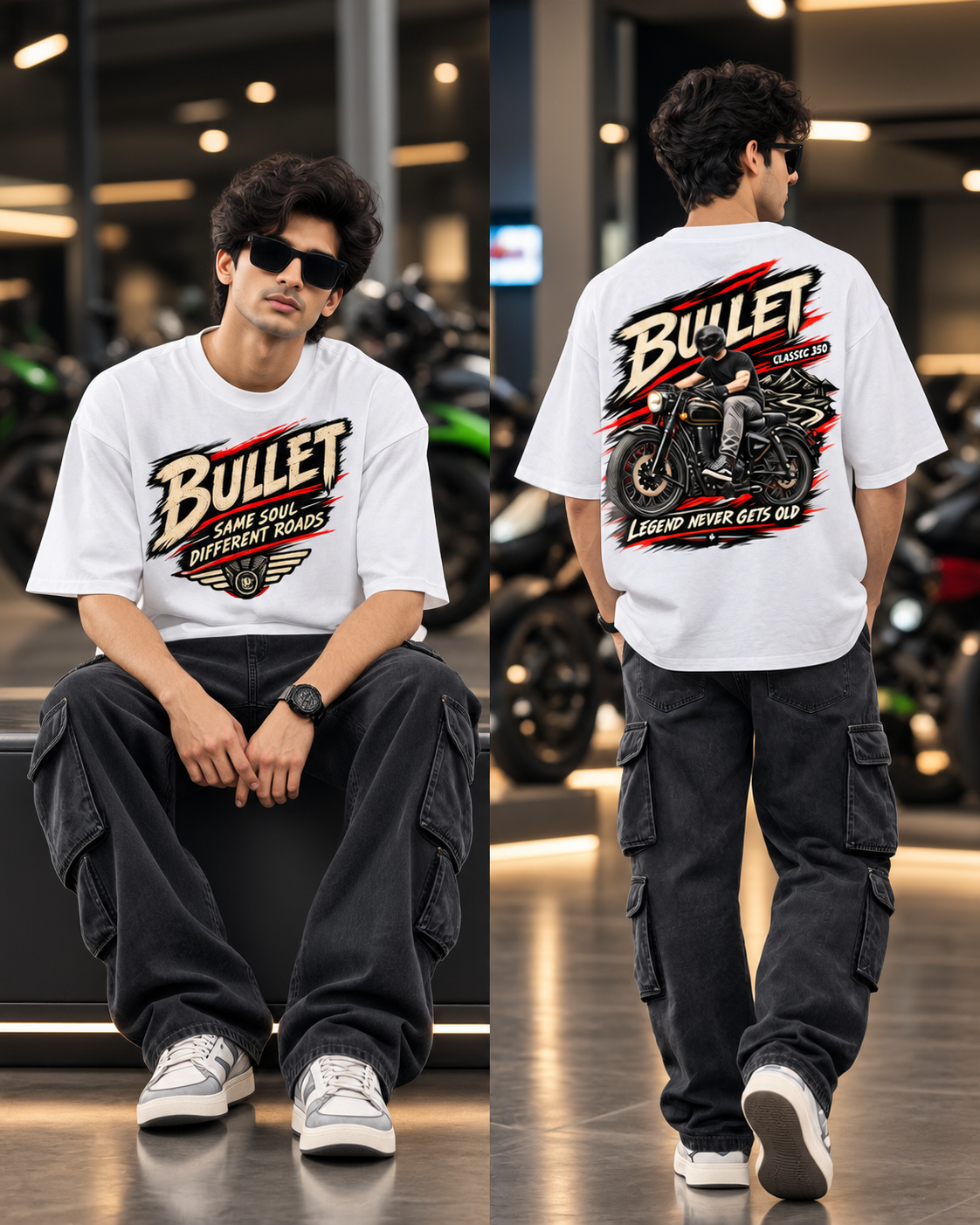 Bullet Classic 350 Graphic White Oversized T-Shirt