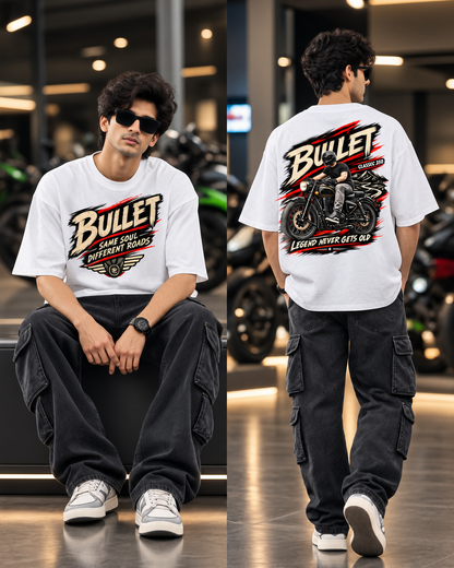 Bullet Classic 350 Graphic White Oversized T-Shirt