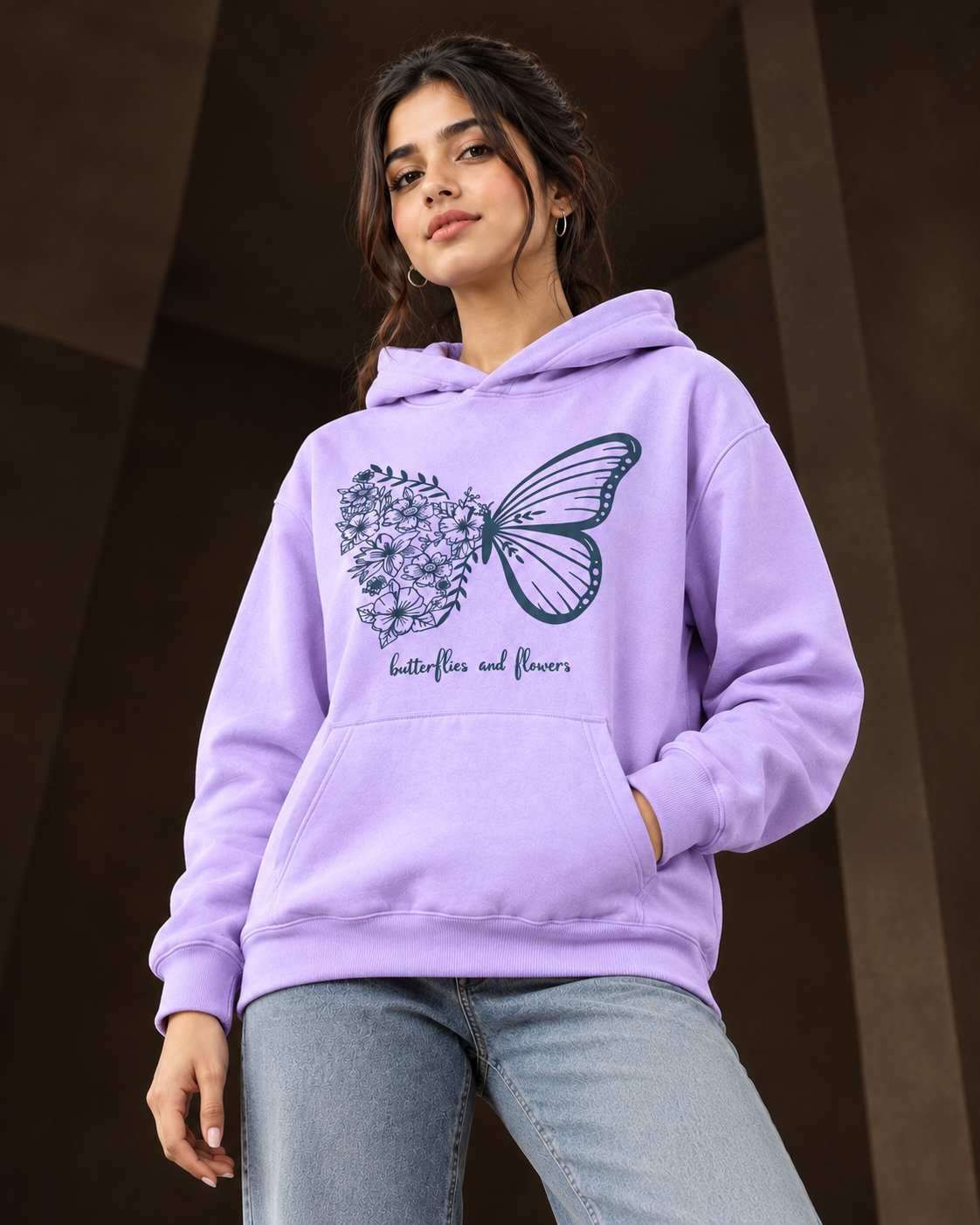 BUTTERFLY Women's Lavender Printed Hoodie