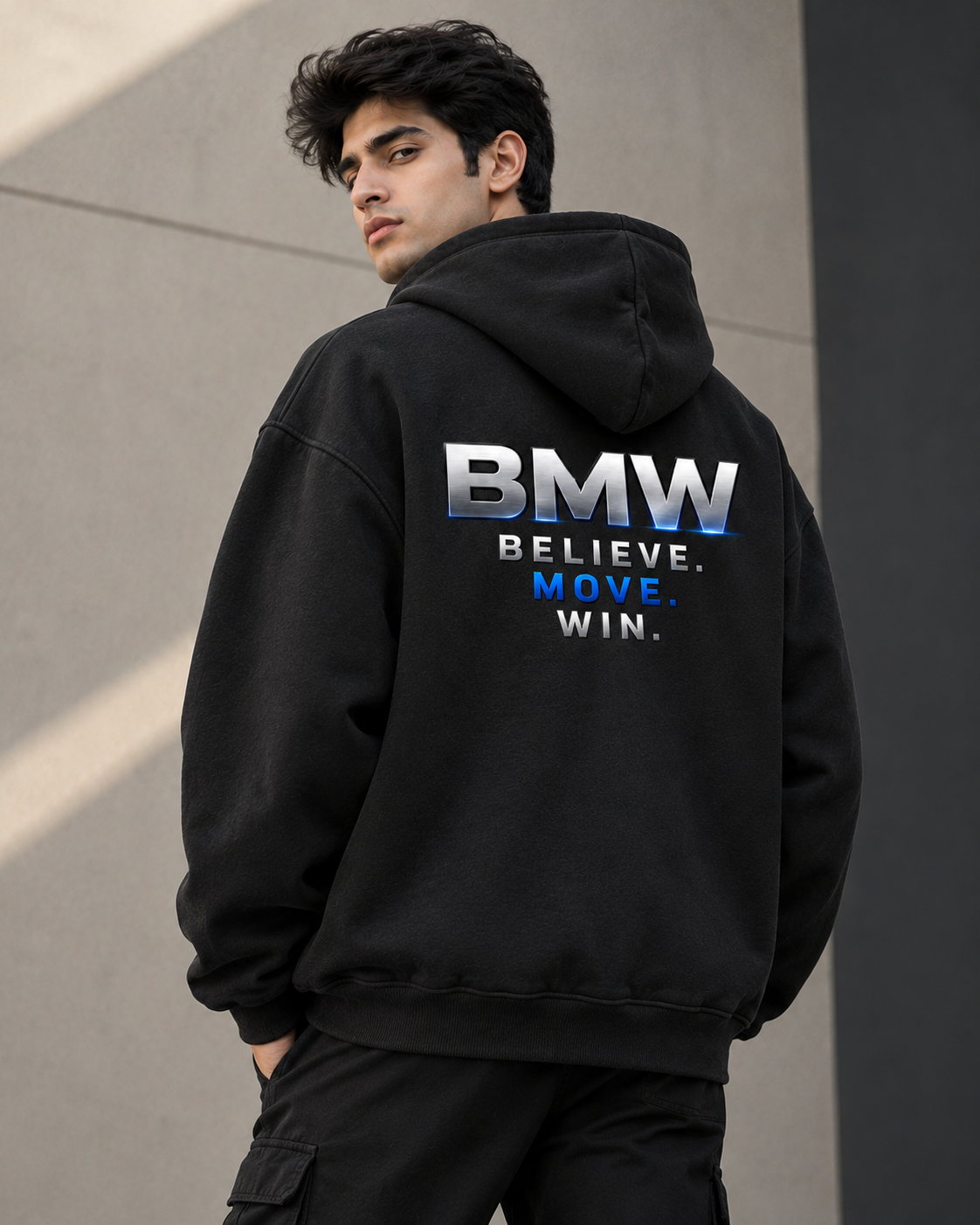 BMW Premium 430 GSM Black Oversized Hoodie for Men