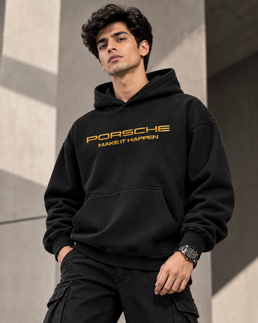 Porsche 911 Automotive Graphic 430 GSM Oversized Black Hoodie