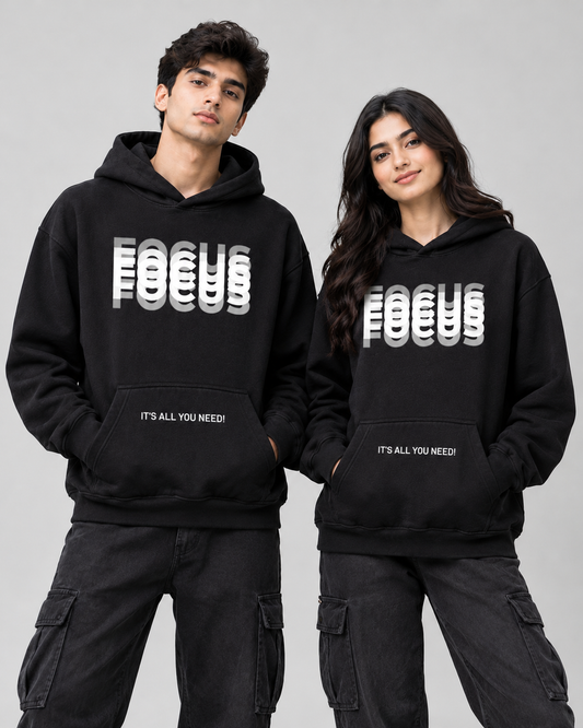 FOCUS Unisex Black Printed Hoodie