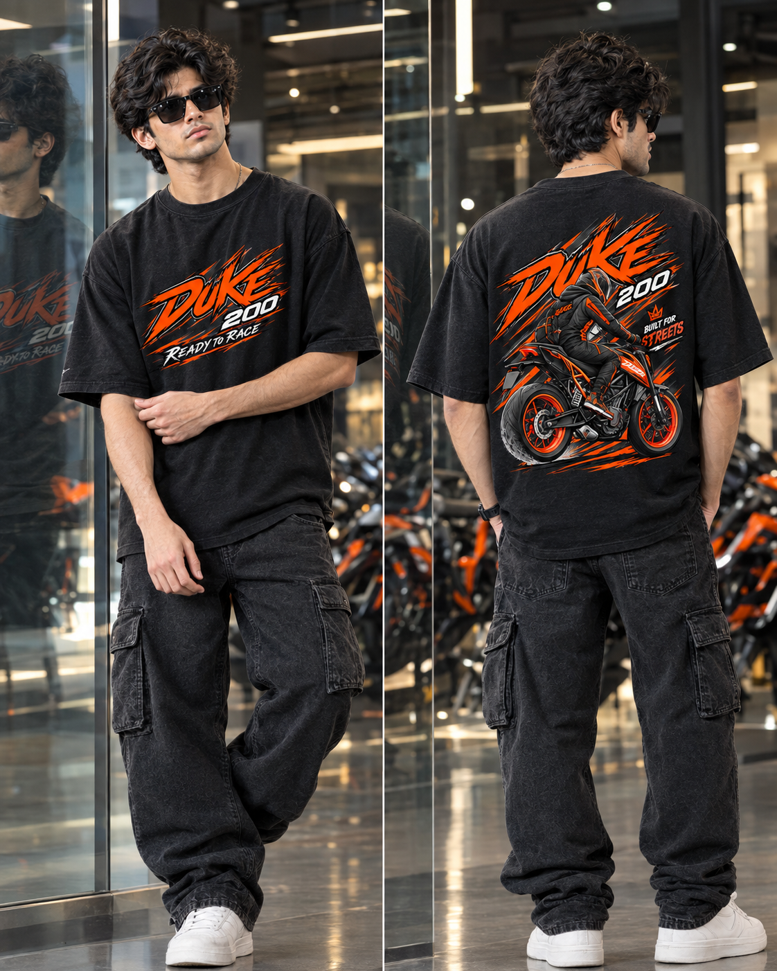Duke 200 Superbike Graphic Black Oversized T-Shirt for Men