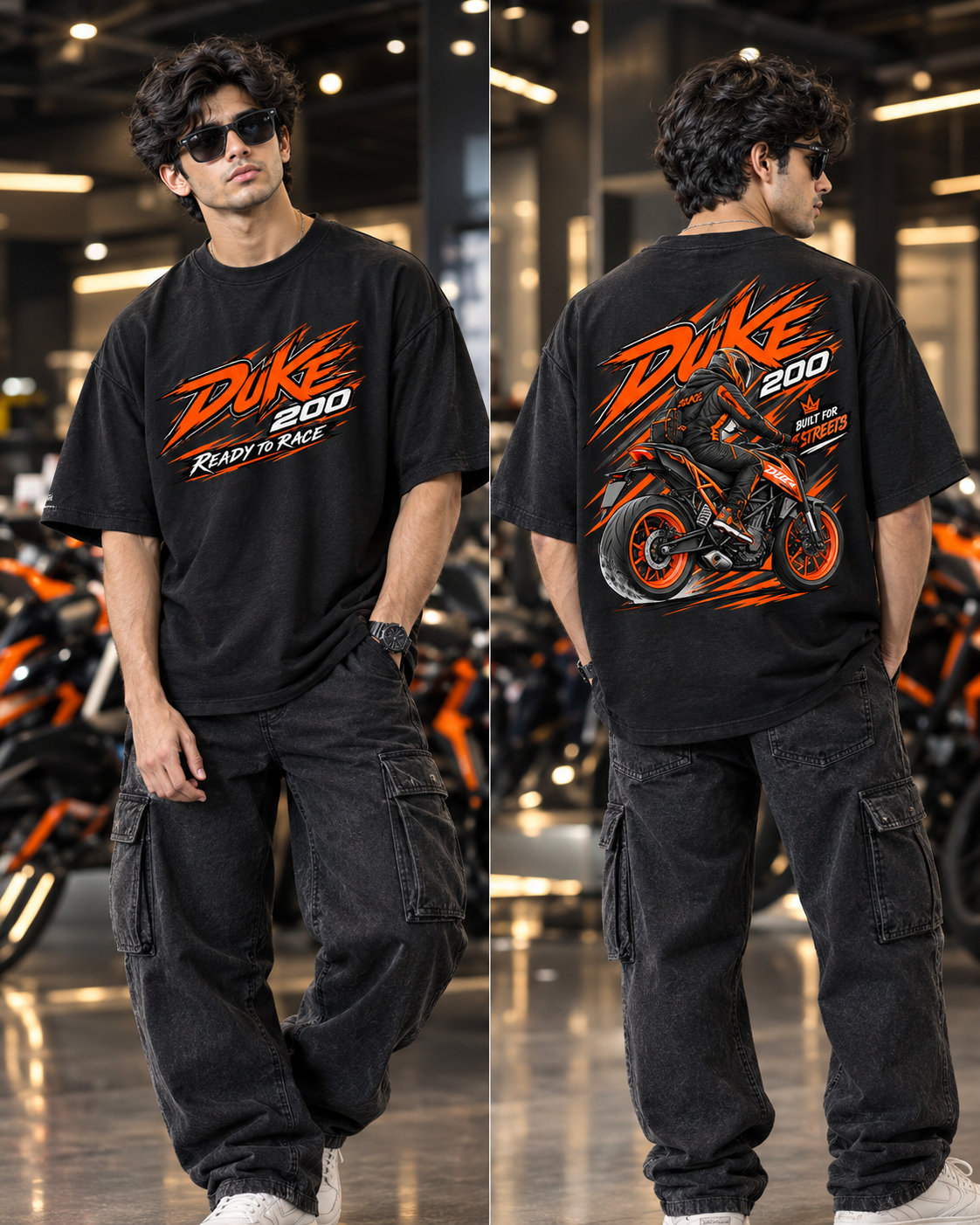 Duke 200 Superbike Graphic Black Oversized T-Shirt for Men