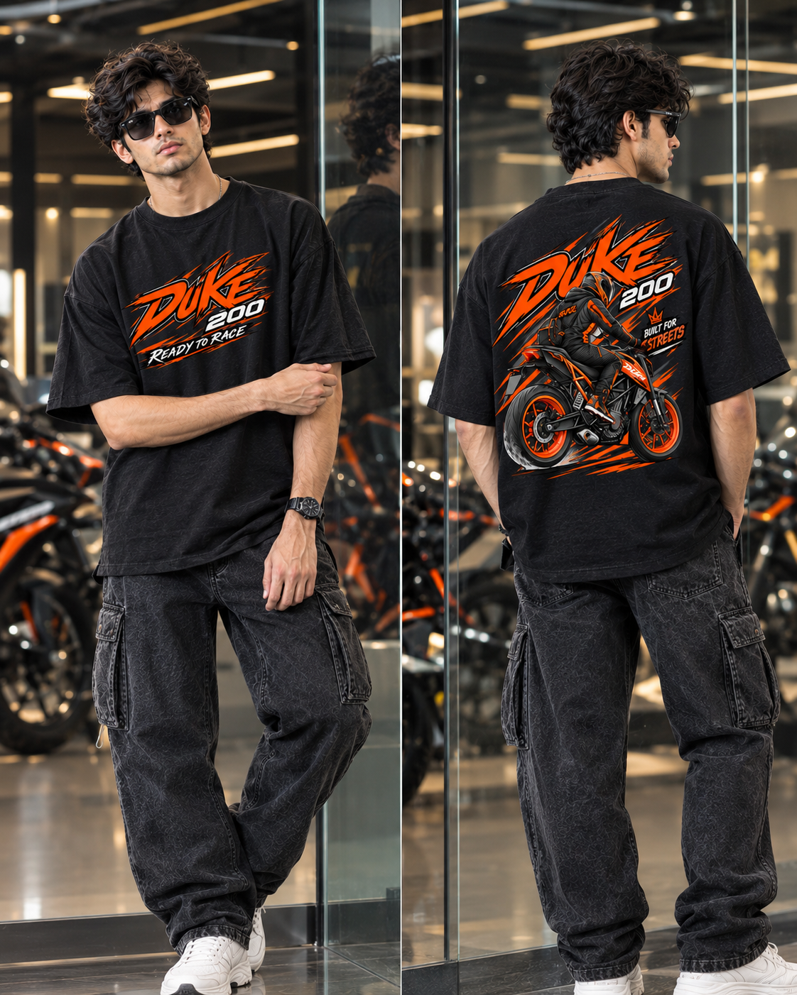 Duke 200 Superbike Graphic Black Oversized T-Shirt for Men