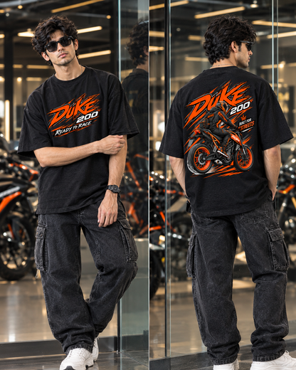 Duke 200 Superbike Graphic Black Oversized T-Shirt for Men