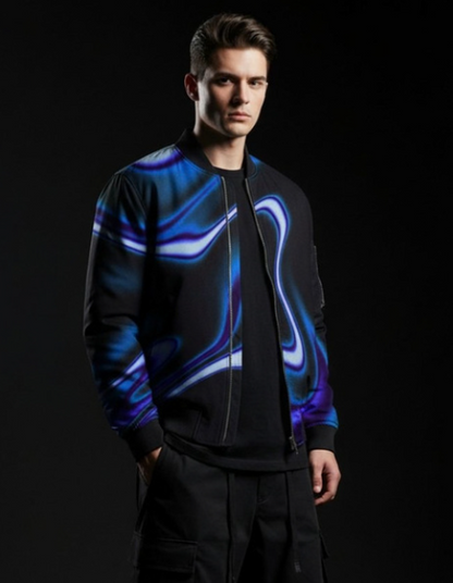 Men's Black Abstract Graphic Bomber Jacket