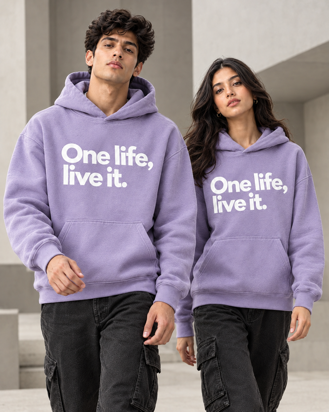 ONE LIFE Unisex Graphic Lavender Printed Hoodie