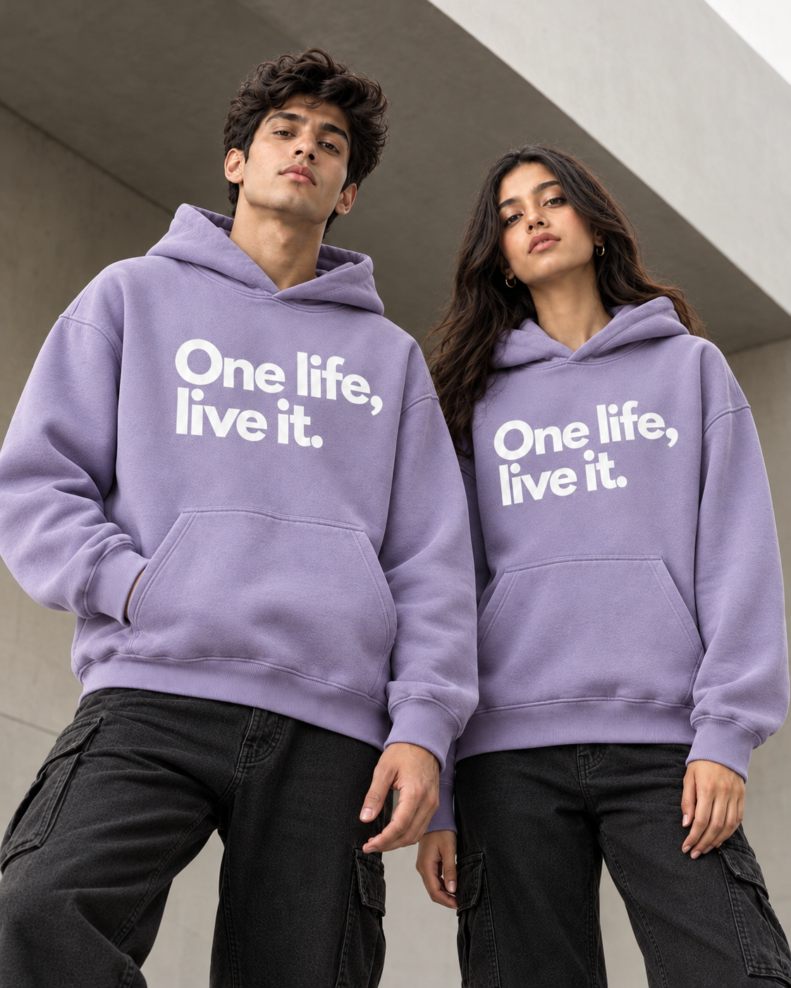 ONE LIFE Unisex Graphic Lavender Printed Hoodie