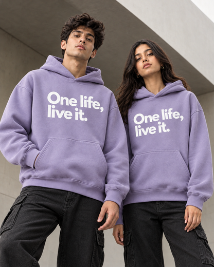ONE LIFE Unisex Graphic Lavender Printed Hoodie