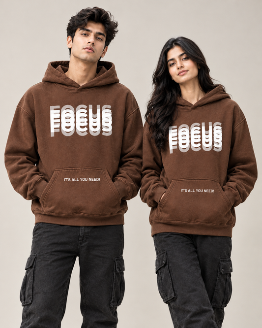 FOCUS Unisex Brown Printed Hoodie
