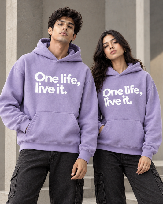 ONE LIFE Unisex Graphic Lavender Printed Hoodie