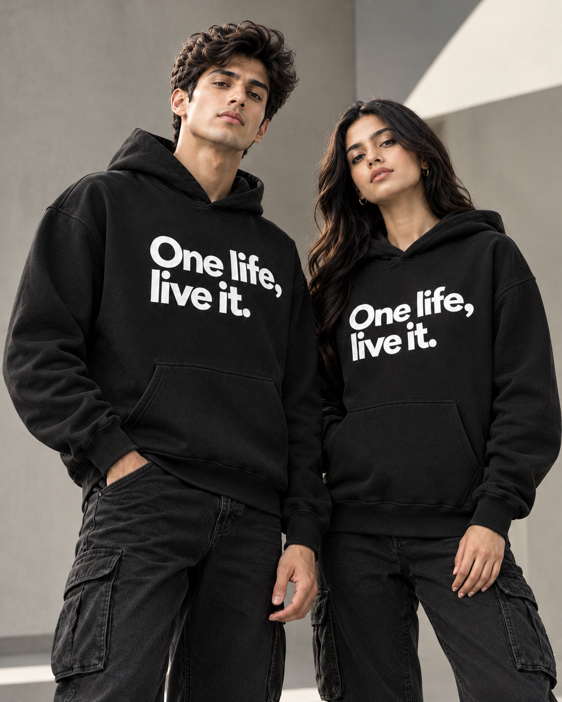 ONE LIFE Unisex Graphic Printed Black Hoodie