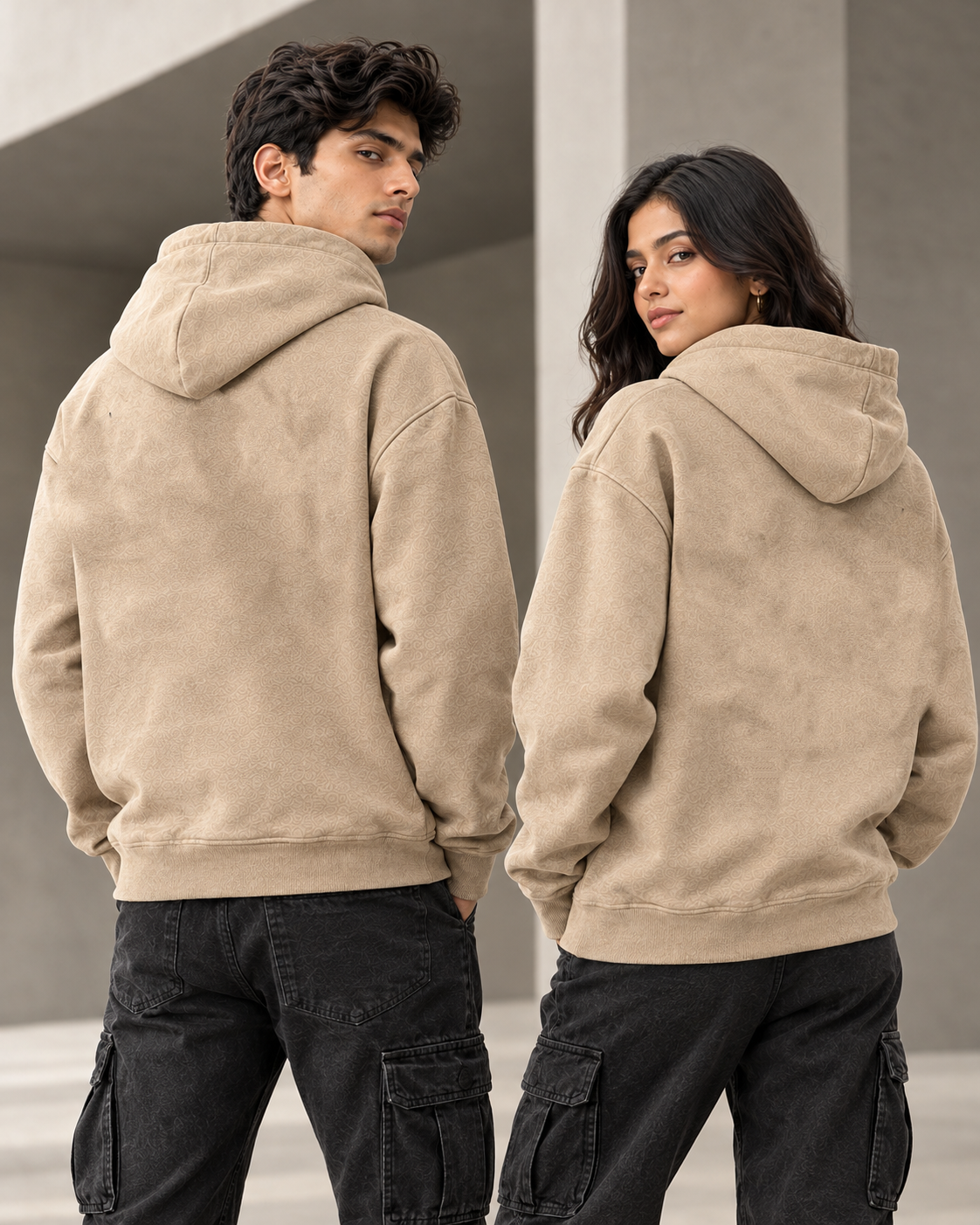 OWL FACE Unisex Graphic Printed Beige Hoodie