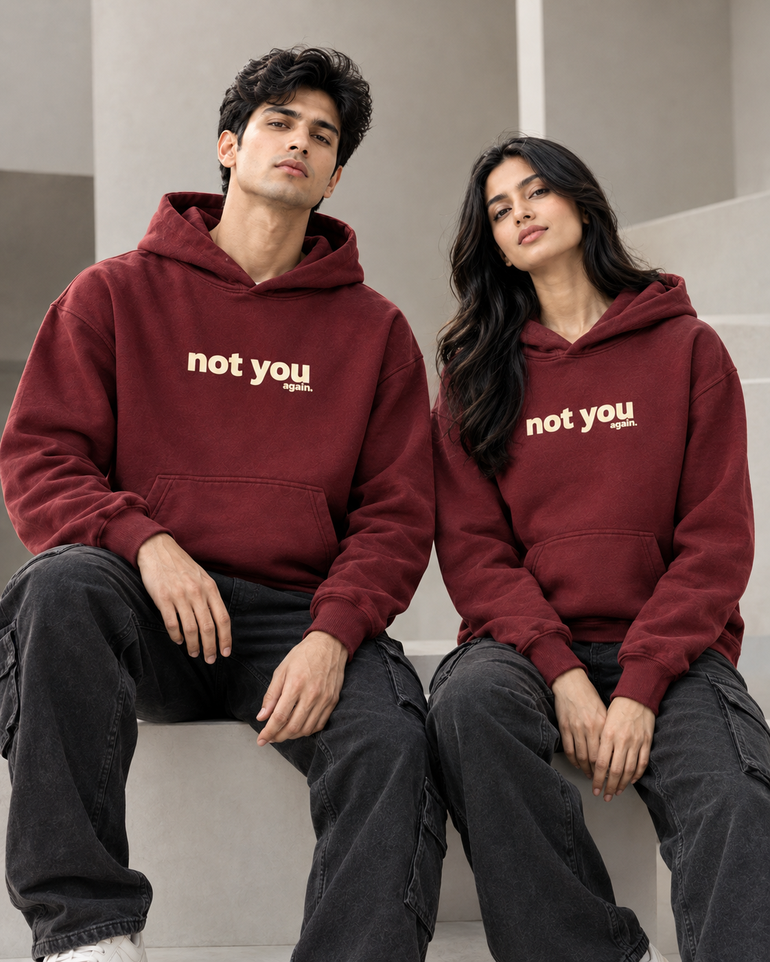 NOT YOU Unisex Graphic Printed Maroon Hoodie