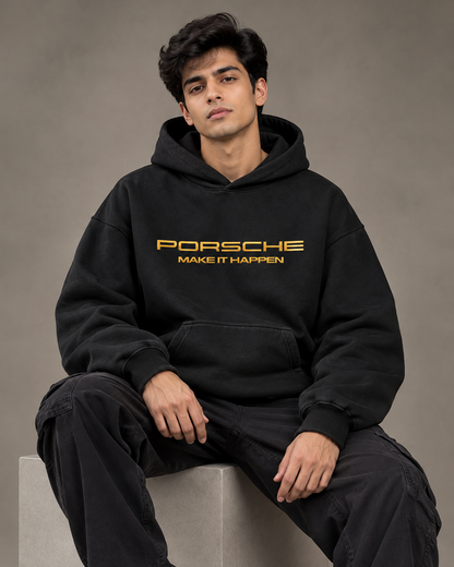 Porsche 911 Automotive Graphic 430 GSM Oversized Black Hoodie