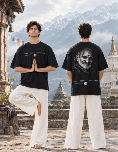 Neem Karoli Baba Graphic Black Oversized T-Shirt | Spiritual Streetwear