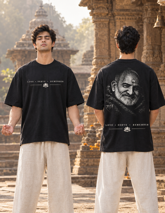 Neem Karoli Baba Graphic Black Oversized T-Shirt | Spiritual Streetwear