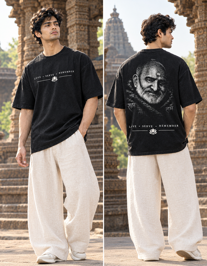 Neem Karoli Baba Graphic Black Oversized T-Shirt | Spiritual Streetwear