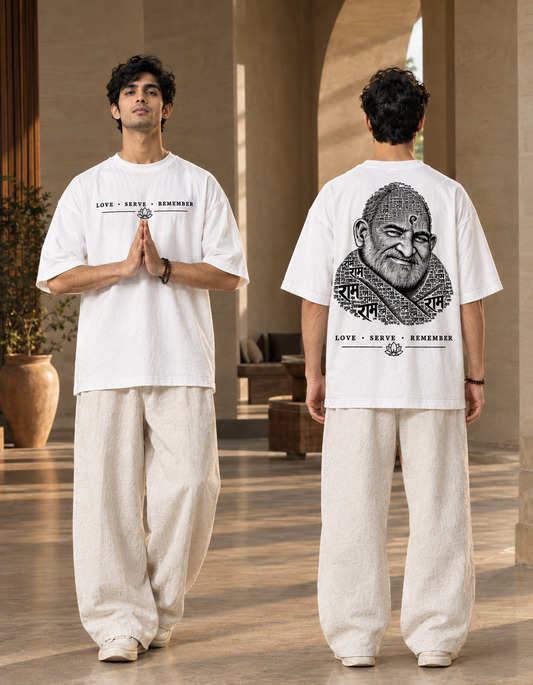 Neem Karoli Baba Graphic Oversized White T-Shirt | Spiritual Streetwear