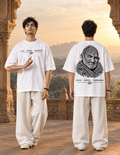 Neem Karoli Baba Graphic Oversized White T-Shirt | Spiritual Streetwear