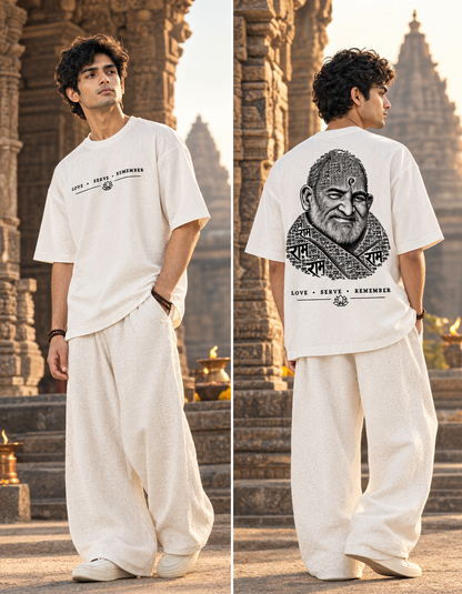 Neem Karoli Baba Graphic Oversized White T-Shirt | Spiritual Streetwear