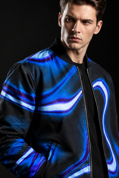 Men's Black Abstract Graphic Bomber Jacket