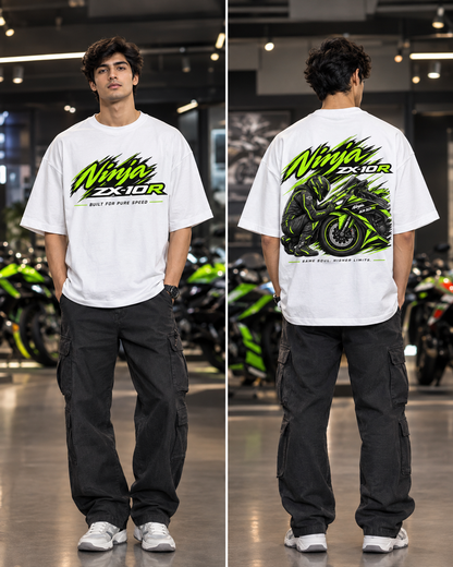 Ninja ZX-10R Inspired White Oversized T-Shirt for Men | Superbike Graphic Tee