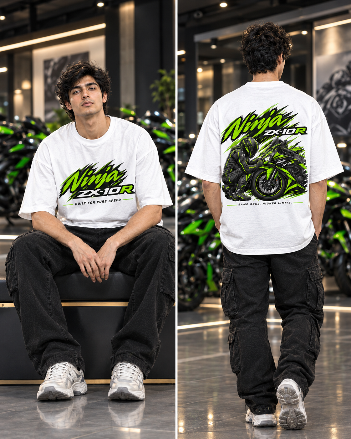 Ninja ZX-10R Inspired White Oversized T-Shirt for Men | Superbike Graphic Tee